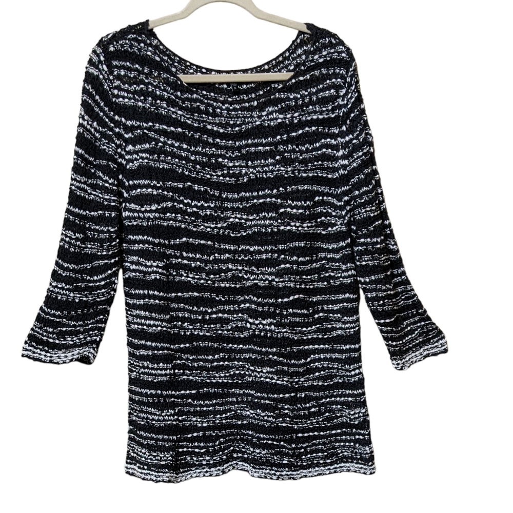 Eileen Fisher open loose knit pull over cotton stripe lagenlook sweater XL